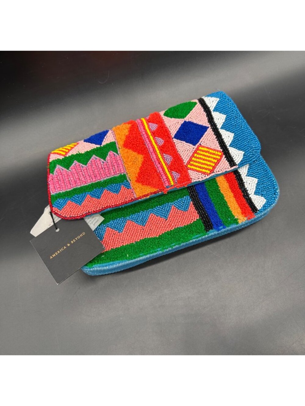 Geometric Shoulder Bag Purse Colorful Blue Clutch Bold Boho America & Beyond
